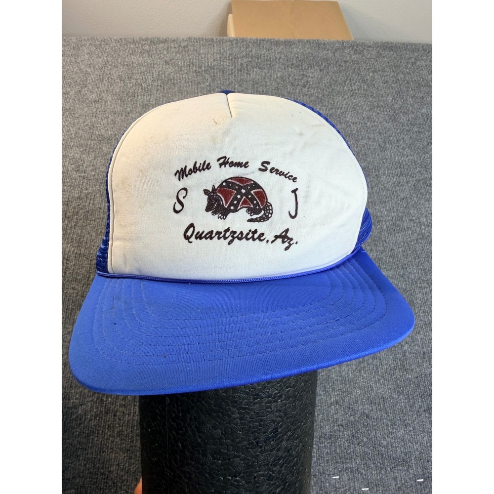 Vintage Winner S&J Mobile Home Service Quartzsite AZ Trucker Hat Blue White Mesh
